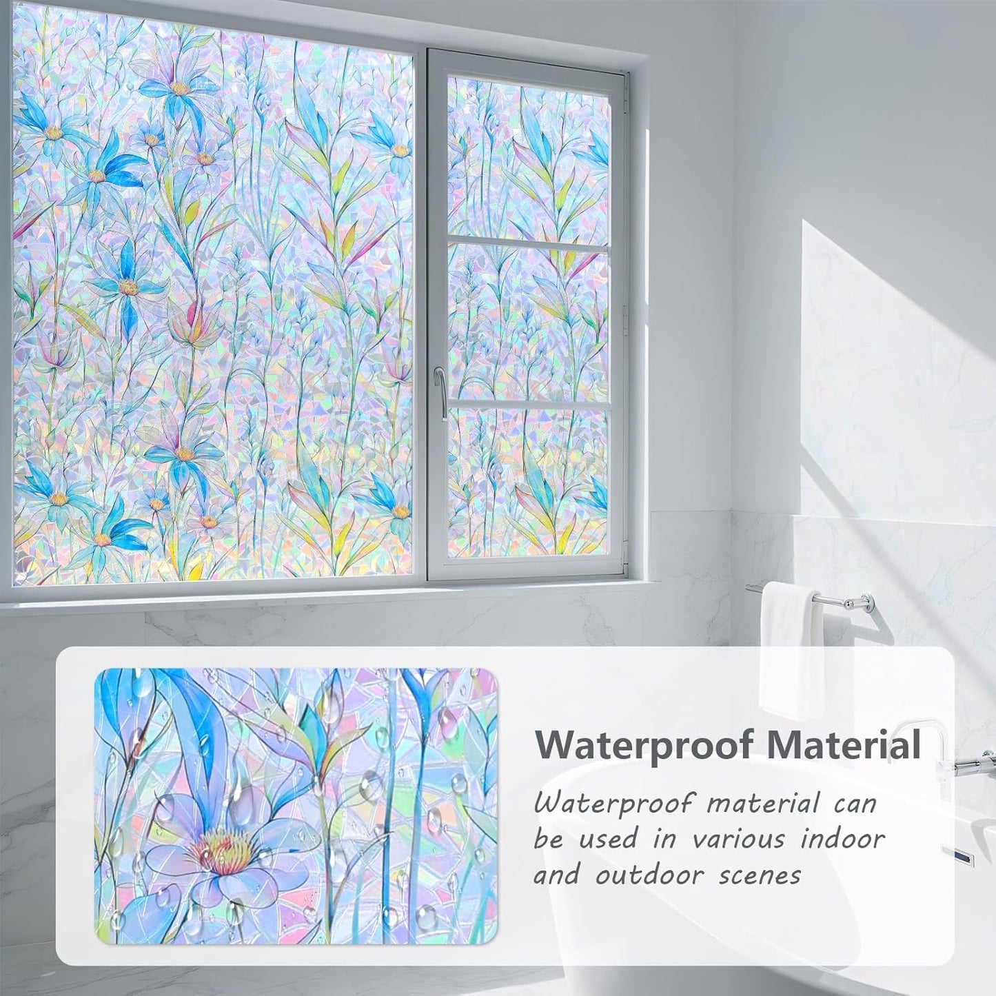 Finnez Window Privacy Film 3D Static Cling Window Film, No Glue Heat Control & 96% UV Blocking for Home Office, Decorative Frosted Glass Cover 17.5 Inch x 6.5 Feet