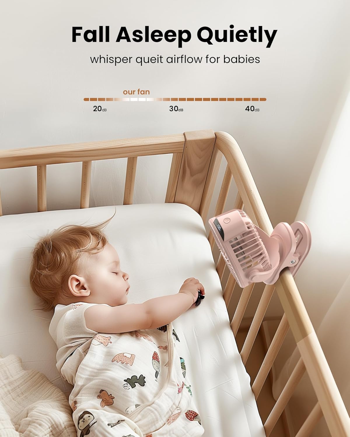 Koonie Portable Clip On Fan, Small Rechargeable Battery Operated, 3 Speed Mini clamp Fan With LED Display, 360° Rotate Personal Cooling Desk Fan for Stroller Bed Travel Camping Golf Gym