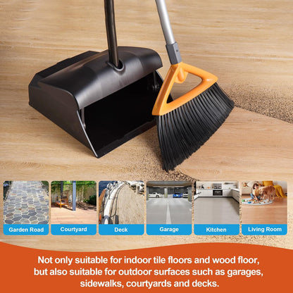CLEANHOME Outdoor Brooms for Sweeping Patio, Commercial Grade Heavy Duty Broom with Stiff Bristle for Sweeping Garage,Deck,Kitchen,Straw, Outside Broom for Cleaning Pet Hair,Weeds,Leaves,Grey