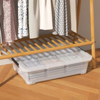 40 Quart Plastic Clear Underbed Storage Bin with Wheels, 3 Packs | Stackable Large Flat Under Bed Organization Boxes with Lids