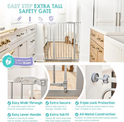 Regalo Safety 29-38.5" Baby Gate for Doorways & Bottom of Stairs, Pressure Mounted Baby Gate with Door for Babies, Toddlers & Pets, Tested & Safe for 30 Years, American Designed, American Owned, White