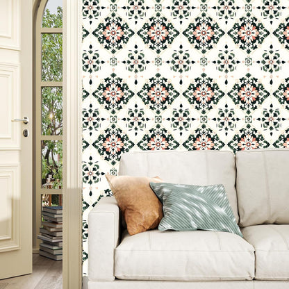 BOKEBEVE Leaves Contact Paper Floral Wallpaper Stick and Peel Boho Damask Wall Paper for Liner Drawer Cabinet Backsplash Renter Friendly Waterproof 17.5 x 118In