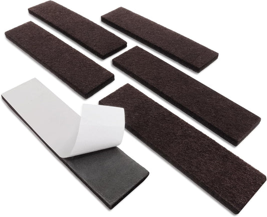 SoftTouch 1" x 4" Heavy-Duty Furniture Slider Felt Strips for Hard Surfaces, Adhesive Felt Tape Furniture Moving Pads for Beds, Sofas, Dressers, Set of 6, Brown