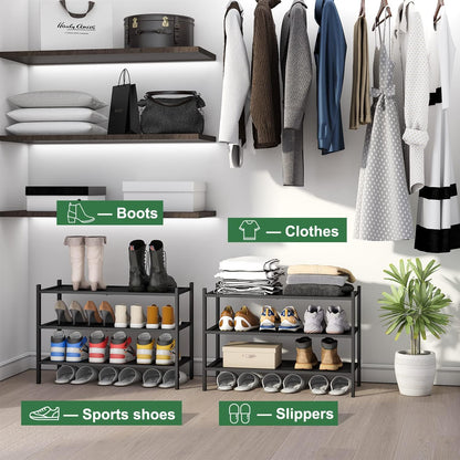 kiplant Small Shoe Rack, 4-Tier Bamboo Wood Shoe Rack for Entryway, Stackable Shoe Organizer for Hallway Closet, Free Standing Shoe Racks for Indoor & Outdoor