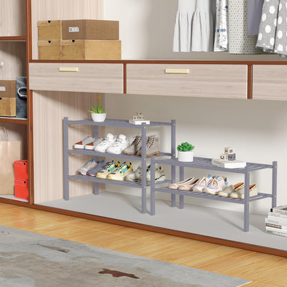 ROMGUAR CRAFT 3 Tier Bamboo Shoe Rack for Closet Free Standing Wood Shoe Shelf Storage Organizer for Entryway Small Space Stackable 27"x11"x20" (Natural)