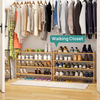 viewcare 3-Tier Black Bamboo Shoe Rack for Entryway, Stackable | Foldable | Natural, Shoe Shelf Storage Organizer for Hallway Closet, Free Standing Shoe Racks for Indoor Outdoor