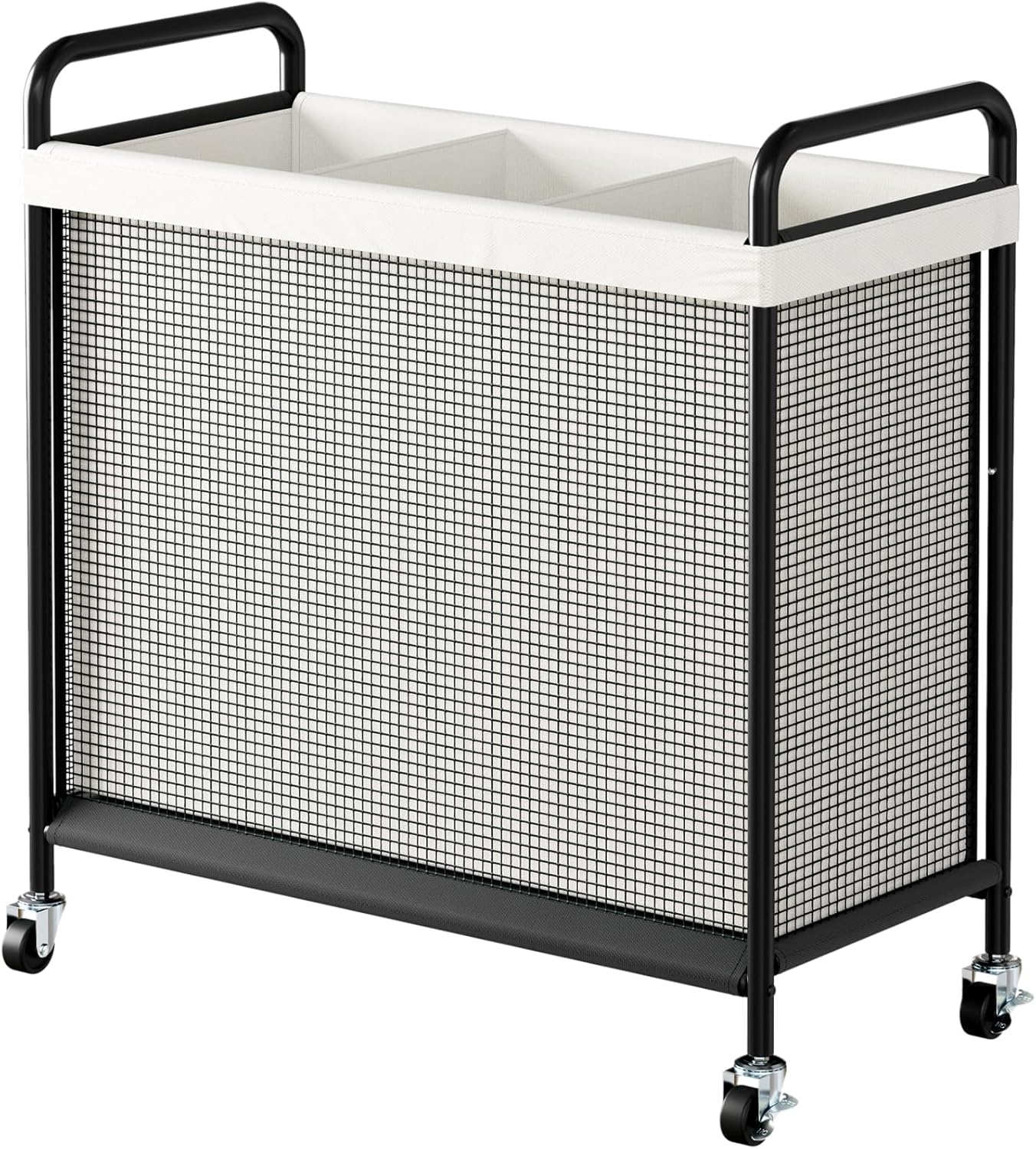 WOWLIVE Laundry Hamper 3 Section, 120L Rolling Laundry Basket with wheels and Removable Liner Bag, Laundry Sorter with Metal Handle, Large Clothes Hamper for Laundry Room, Bathroom and Dorm, Beige