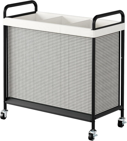 WOWLIVE Laundry Hamper 3 Section, 120L Rolling Laundry Basket with wheels and Removable Liner Bag, Laundry Sorter with Metal Handle, Large Clothes Hamper for Laundry Room, Bathroom and Dorm, Beige