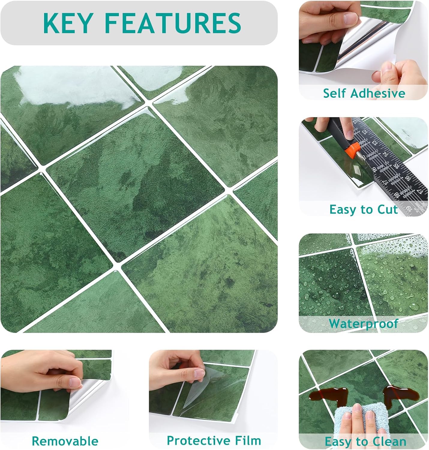 VEELIKE Cream Beige Peel and Stick Backsplash for Kitchen Square Peel and Stick Tile Backsplash 6 Sheets Self Adhesive Back Splash Tiles for Bathroom Waterproof Ceramic Wall Tile Stickers 12''x12''