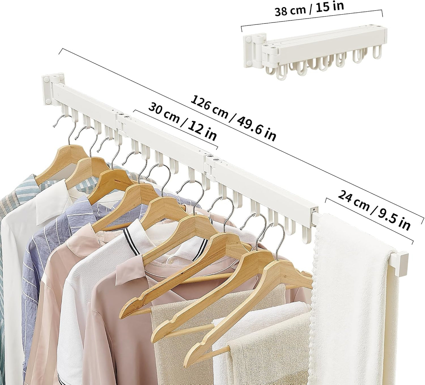RFOUO Wall Mounted Clothes Drying Rack,Drying Rack Clothing Wall Mount with Foldable Features(Tri-Fold),Space Saver,Wall Mounted Drying Rack for Laundry Balcony Bathroom (White)
