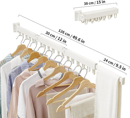 RFOUO Wall Mounted Clothes Drying Rack,Drying Rack Clothing Wall Mount with Foldable Features(Tri-Fold),Space Saver,Wall Mounted Drying Rack for Laundry Balcony Bathroom (White)