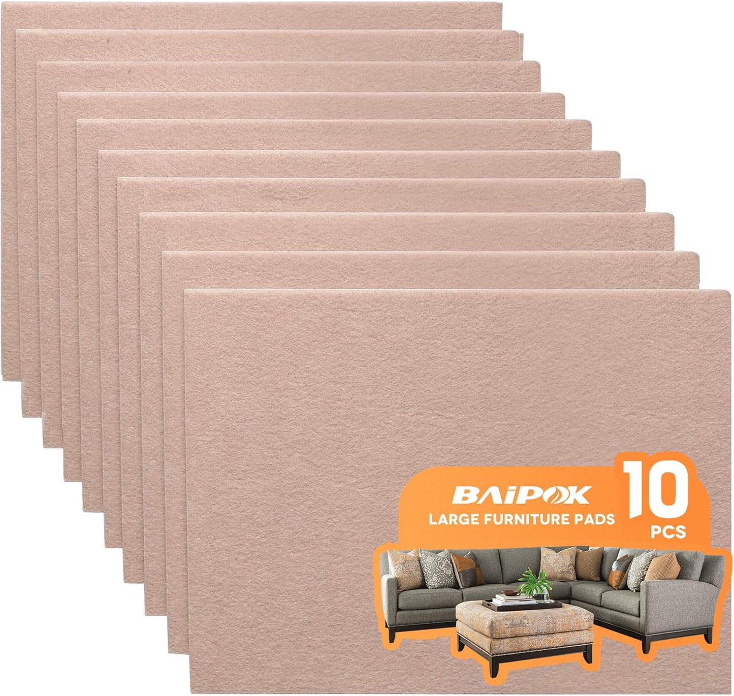Felt Furniture Pads 10pcs 8" x 6" Adhesive Large Felt Pads, Cuttable Chair Leg Pads, Hardwood Floor Protectors for Furniture, Black