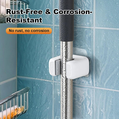 funest 6 Pack Mop and Broom Holder Wall Mount, No Drill Needed Self Adhesive, Non-Slip Mop Grippers for Tile Walls - Kitchen, Bathroom, Garage（White）