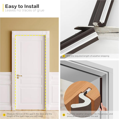 Weather Stripping Door Seal Strip - Soundproof Q-Shaped Foam for Exterior Door Frame, Large Gap Seal, Noise Cancelling, Easy to Install (Black, 26FT)