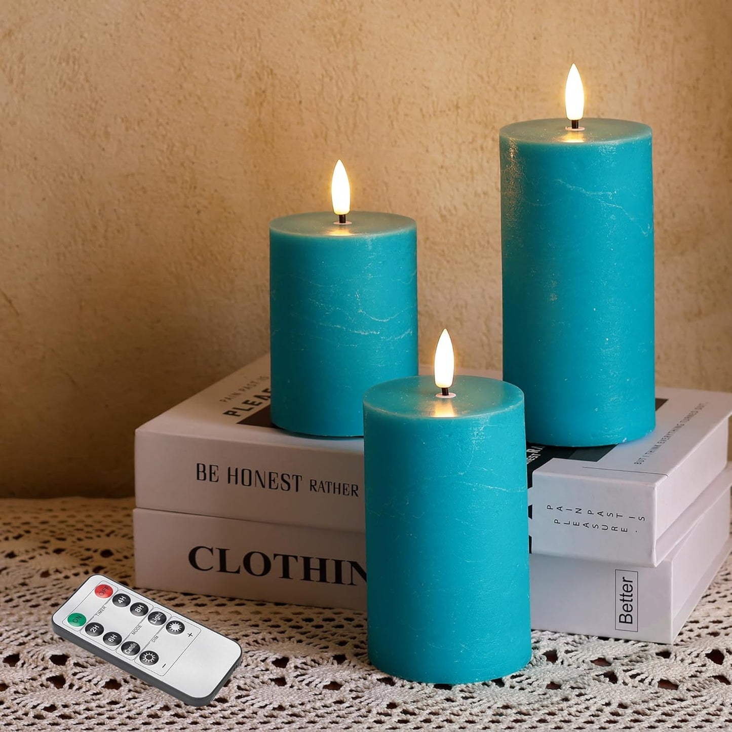 White Flameless Pillar Candles, Battery Operated Wax Candles with Remote, Flat Top Flickering Flameless Candles, LED Candle for Home, Wedding, Party Decor, Set of 3, Φ 3" H 4" 5" 6"