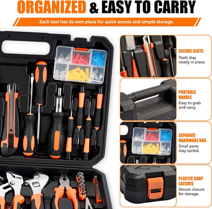 KOOPOOL 160-Piece Tool Kit for Home, Household Tool Set with Hammer, Wrench, Screwdrivers, Pliers and Storage Case for New Homeowners, Apartments, Dorms and DIY Projects