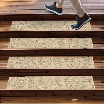 Muddy Mat® Pack of 4 - Soft Chenille Stair Treads Non-Slip Reusable, Super Absorbent Stair Treads for Wooden Steps, Tile & Marble Floor, Easy to Install & Machine Washable - Brown 30'' x 7''