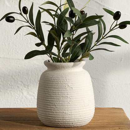 Ceramic Flower Vase, Small Rustic Farmhouse Vases Home Decor, Short Pottery Decorative Pampas Vase for Table Living Room Entryway Mantel Bookshelf Bedroom Bathroom Kitchen - 6" W
