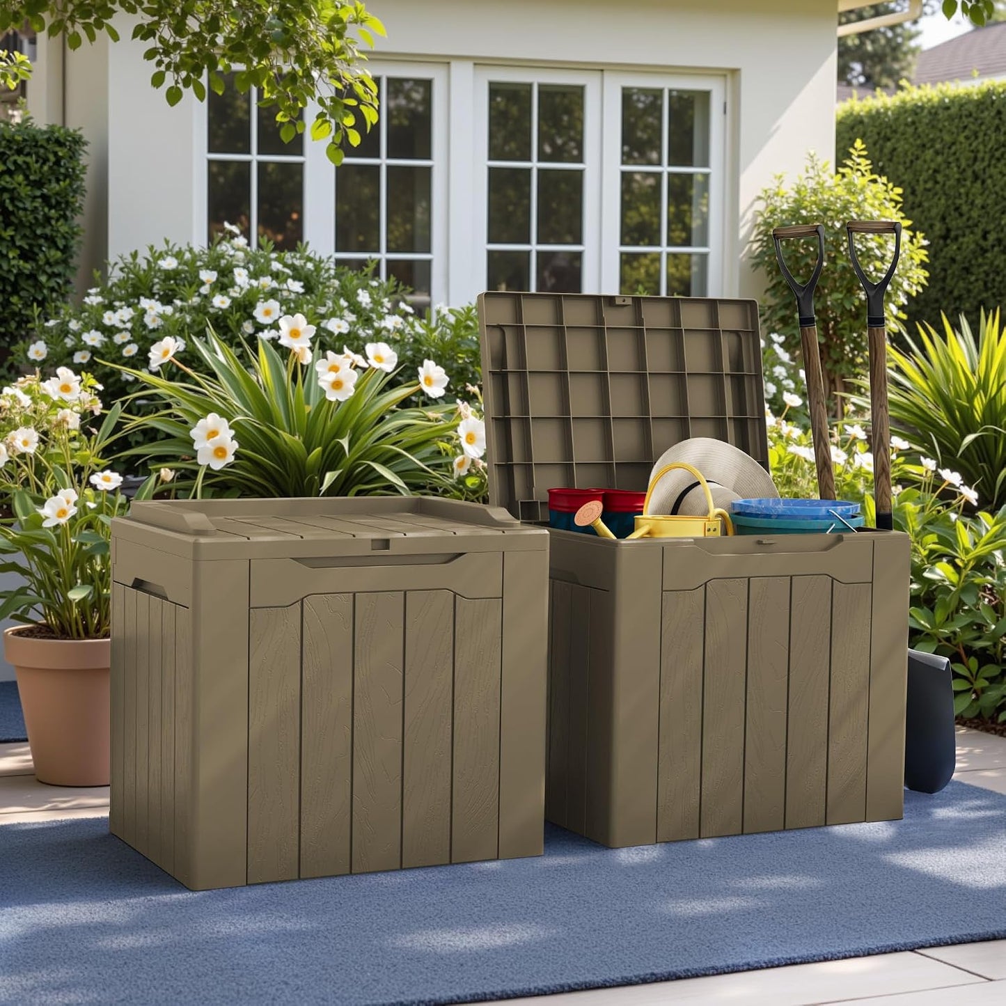 Greesum 31 Gallon Resin Deck Box All Weather Outdoor Storage Boxes for Patio Furniture Set,Outdoor Toys,Garden Tools,Black