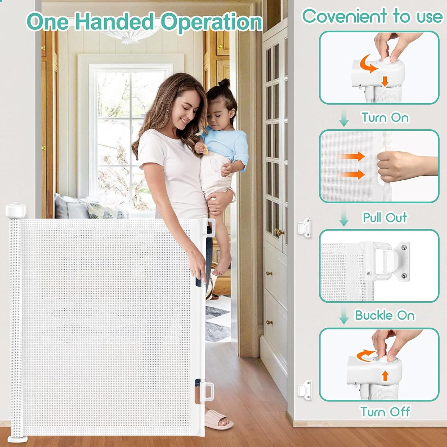 71 inch Retractable Baby Gates, EZIGO Extra Wide Baby Gate for Large Opening Extra Long Mesh Gate for Kids or Pet Dog Gate Child Safety Gate for Stairs Hallways Doorway Indoor Outdoor, Gray