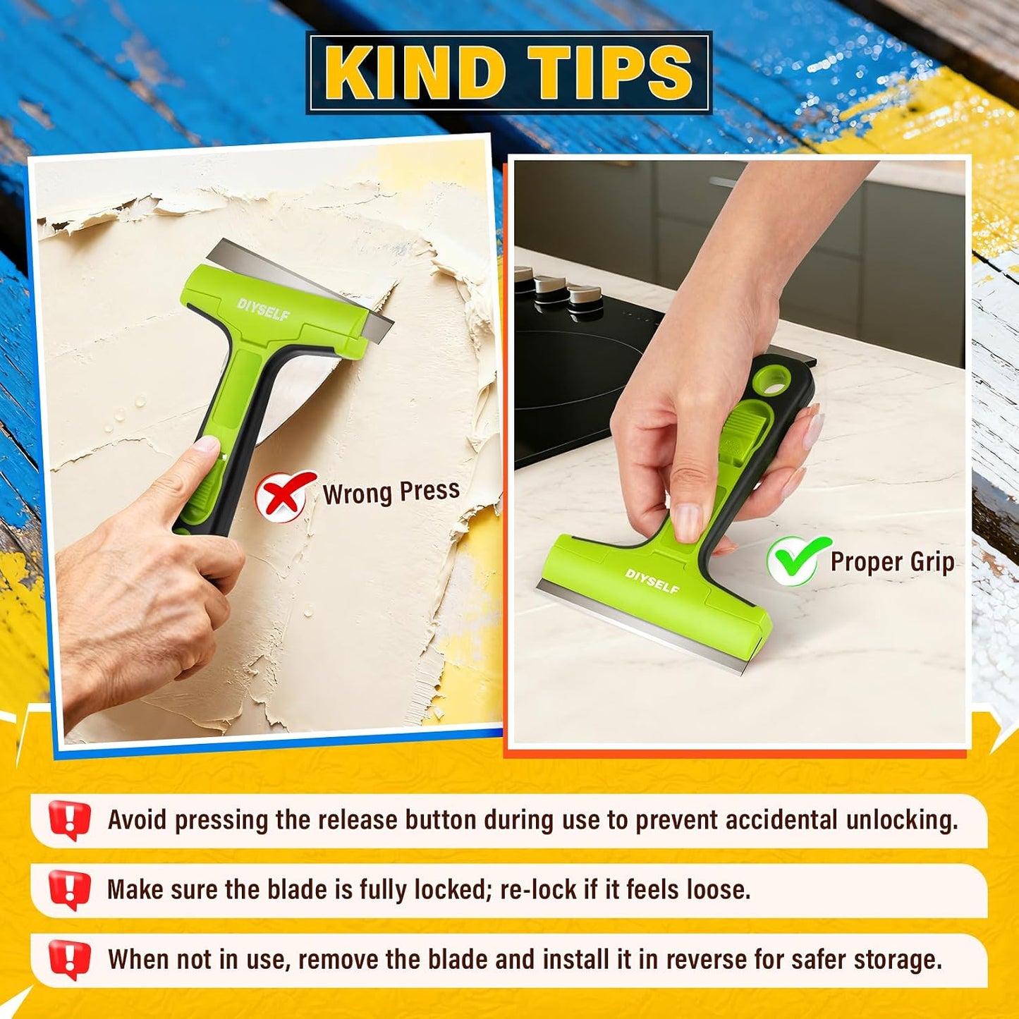 DIYSELF Razor Blade Scraper, 1 Pack Scraper Tool with 10pcs 4-Inch Blades, Razor Scraper for Cleaning Glass, Window, Stove Top, Oven, Kitchen, Cooktop, Shower Door, Sticky Residue, Tile, Wallpaper