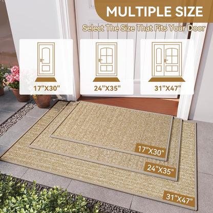 Front Door Mat 17"x30", Heavy Duty Waterproof Dirt Trapping Non-Slip Doormats, Low Profile Entrance Mats for Front Indoor/Outdoor, Brown