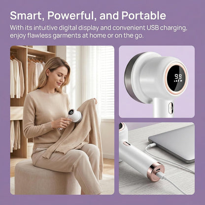 Rechargeable Lint Remover, Fabric Shaver, 6 Leaf Blades, Digital LED Display, Remove Pilling for Clothes, Furniture, Sweater, Sofa, Blanket (Purple)