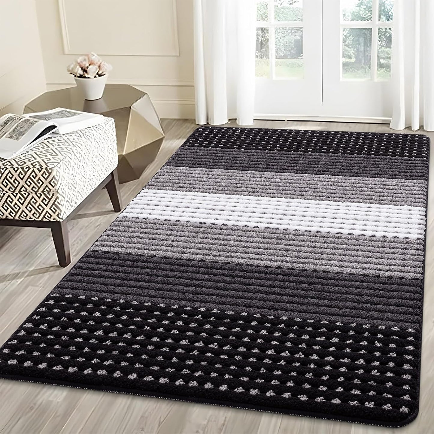 Kitinjoy Indoor Outdoor Door Mat, 32x20 Non-Slip Absorbent Dirt Trapper, Low-Profile Washable Inside Entrance Front Floor Mat, Sturdy Soft Entry Doormats for Entryway, Grey