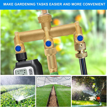 Brass Garden Hose Splitter 2-Way Heavy Duty - 3/4" GHT Threads with 2×304 Stainless Steel Handles, High Flow Design for Efficient Water Distribution