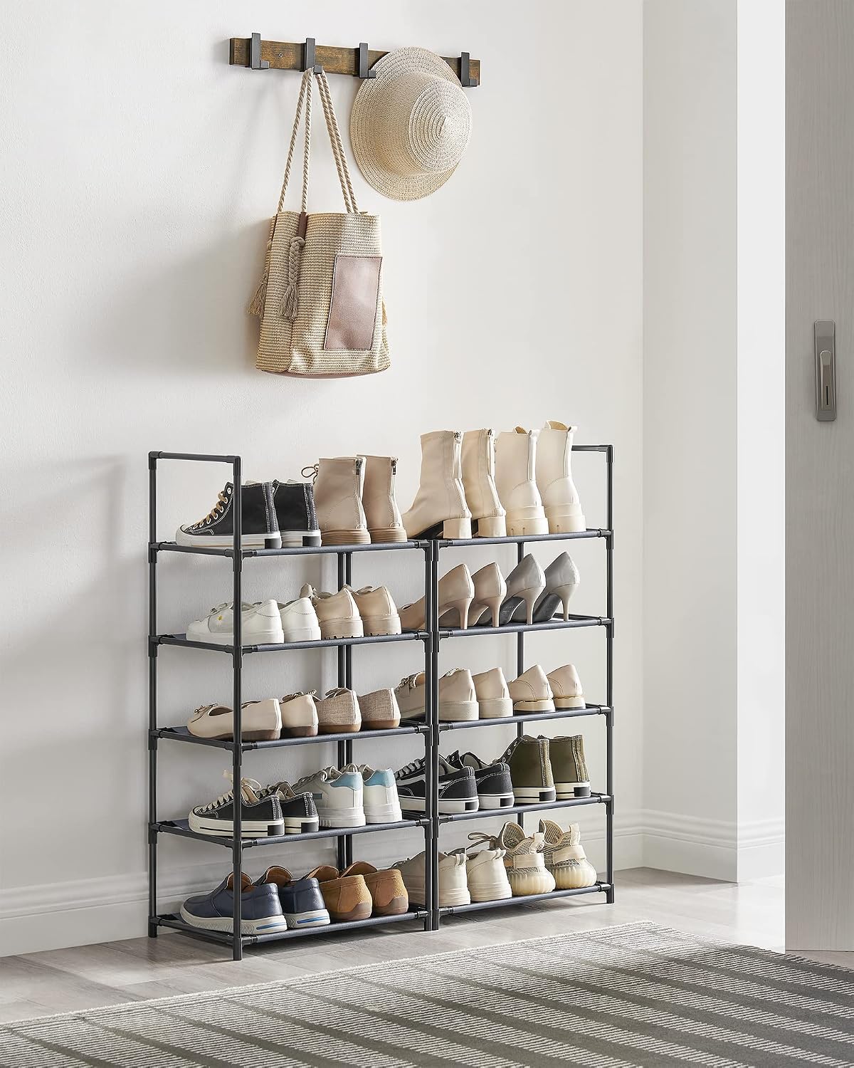 SONGMICS Shoe Rack, 10-Tier Shoe Shelf, Shoe Storage Organizer, 11 x 17.7 x 68 Inches, Metal Frame, Non-Woven Fabric Shelves, for Entryway, Bedroom, Black ULSH010B02