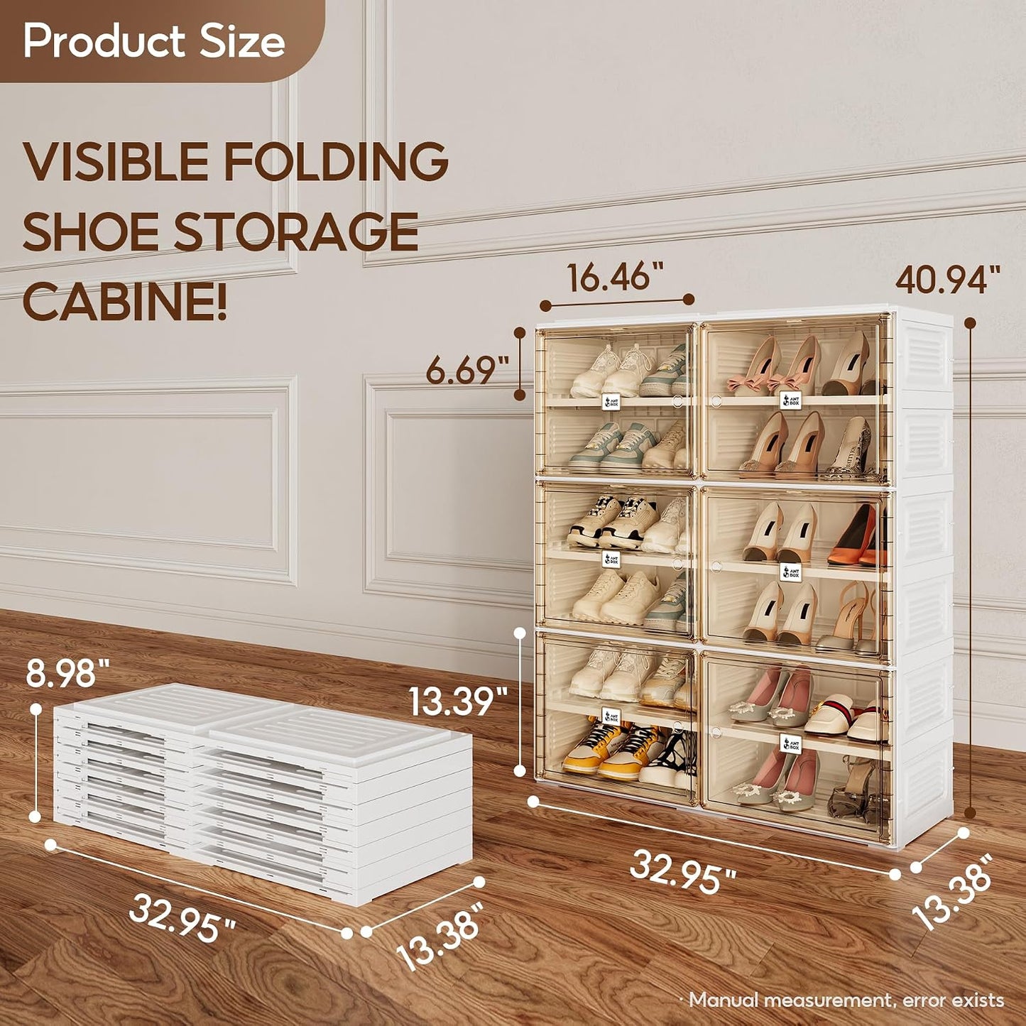 ANTBOX Portable Shoe Rack Organizer for Closet Entryway, Stackable Sneaker Storage Shoe Cabinet with Magnetic Clear Door, Large Plastic Storage containers Bins with Lids 7 Tiers 28 Pairs