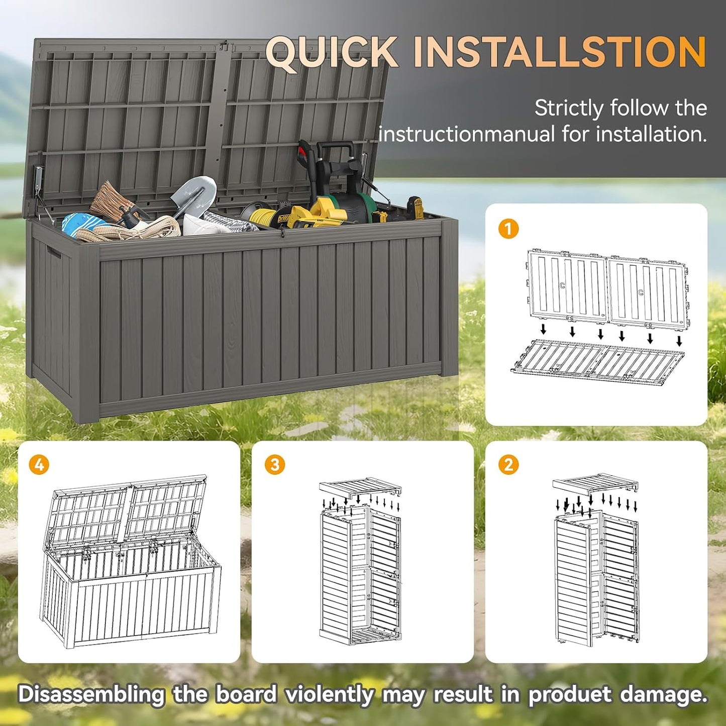 Outdoor Storage Box, 31 Gallon Resin Deck Boxes Outdoor Waterproof For Patio Furniture, Garden Tools, Pool Supplies, Lockable And UV Resistant (Rattan Gray)