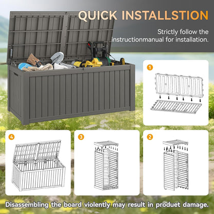Outdoor Storage Box, 31 Gallon Resin Deck Boxes Outdoor Waterproof For Patio Furniture, Garden Tools, Pool Supplies, Lockable And UV Resistant (Rattan Gray)