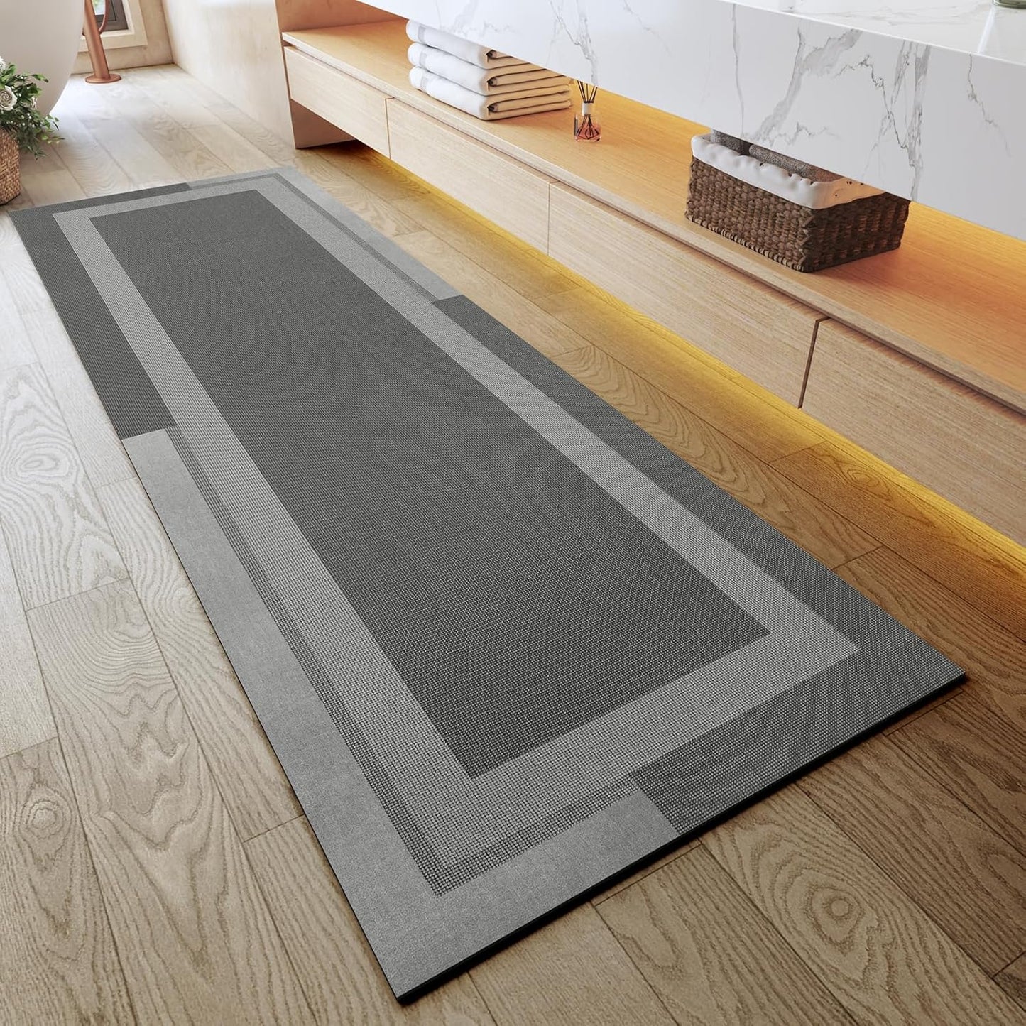 YDKGL Non Slip Bath Mat, Rubber Backing Ultra Thin Bathroom Rugs Fit Under Door Quick Dry Super Absorbent Washable Bath Rug Shower Mat for Bathroom Floor Bathtub Shower Sink, Easy Care Blue 16"x 24"
