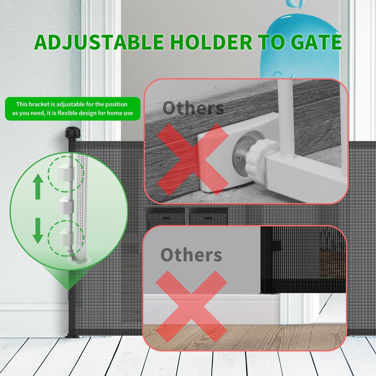 Upgraded Retractable Baby Gate for Stairs, 33"Tall Expands 71"Wide Ideal Safety Solution Dog Gate for Stairs Doorways Hallways Indoor Outdoor Mesh Baby Gate Retractable Screen Door(White,86CMx180CM)