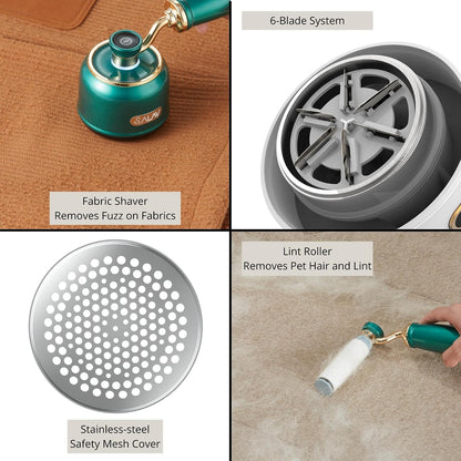 SALAV® Retro Edition 2-in-1 Rechargeable Fabric Shaver and Lint Roller, 6-Blade System, Removes Fuzz and Pilling on Fabrics, Includes Charging Cable (Rose)