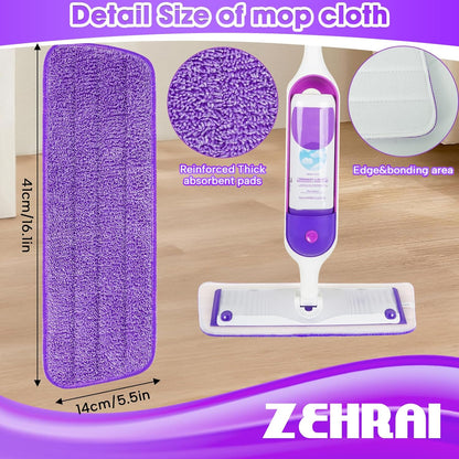6 Pack Reusable Microfiber Mop Pads for Swiffer PowerMop, 13-16 Inch Spray Mop Replacement Refills, Machine Washable Wet Dry Pads for Hardwood Tile Multi-Surface Cleaning
