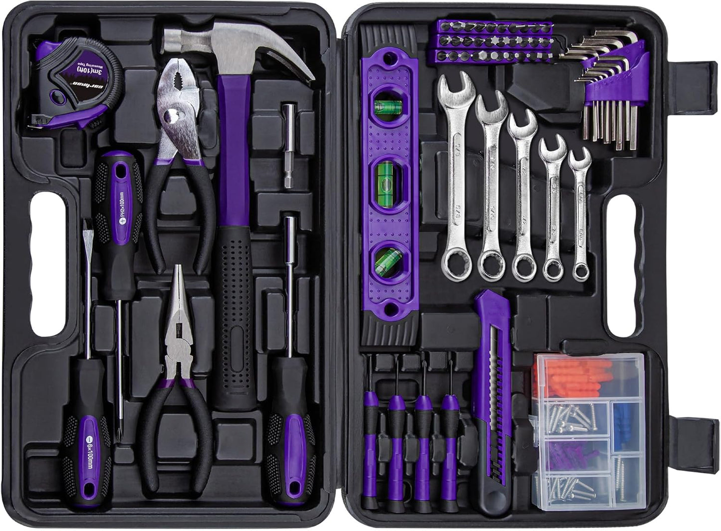 CARTMAN 152-Piece Household Tool Set, Blue Hand Kit With Storage Case Box | Complete tool assortment for home repairs, office fixes, dorm needs, furniture setup, crafting, and everyday household fixes.
