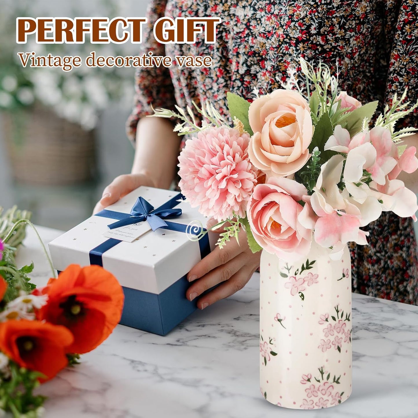 2 Pcs Ceramic Small Vase Rustic Farmhouse Vase Boho Vases Home Decoration for Your Kitchen Bedroom Office Bathroom & Shelf Centerpiece Table Decorative(Simplicity)
