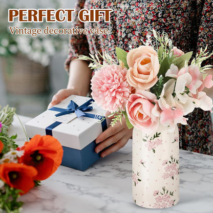 2 Pcs Ceramic Small Vase Rustic Farmhouse Vase Boho Vases Home Decoration for Your Kitchen Bedroom Office Bathroom & Shelf Centerpiece Table Decorative(Simplicity)