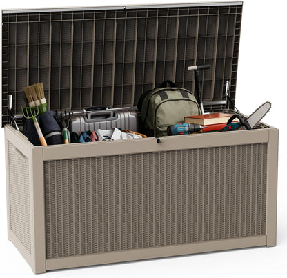 DRATO 180 Gallon Outdoor Storage Box, Large Waterproof Deck Box, Lockable Resin Storage Container with Reinforced Support for Patio Cushions, Garden Tools, UV-Resistant Outdoor Chest（Black，180 Gallon）