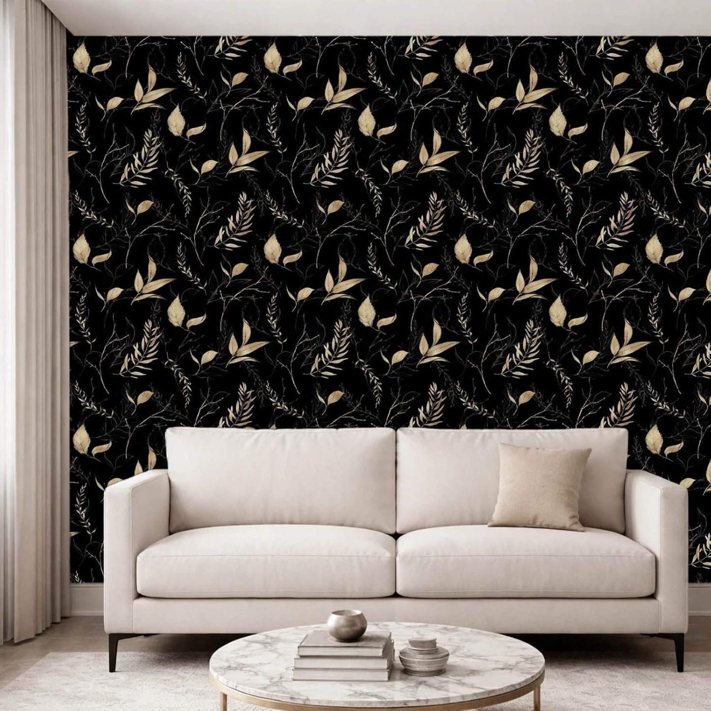 Sage Green and Blue Leaf Peel and Stick Wallpaper Modern Removable Self Adhesive Waterproof Renter Friendly Wall Covering for Bathroom and Accent Walls 17.7in x 88.5in