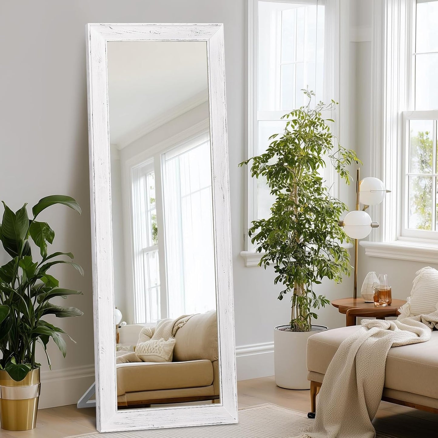 Solid Wood Full Length Mirror - 65"x22" Arched Floor Mirror, Free Standing & Wall Mounted - Elegant Design for Bedroom, Dressing Room, Hallway, Brown