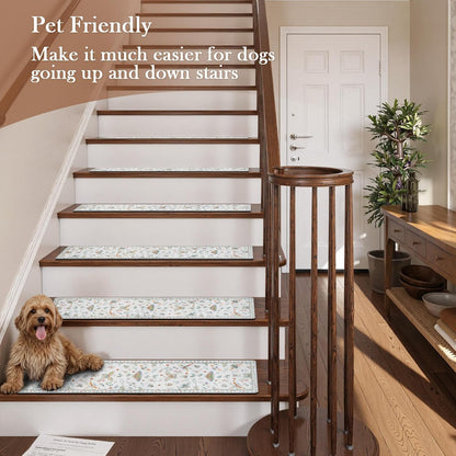 OJIA Insect Print Stair Treads Non Slip Stair Runners for Wooden Steps Indoor, 15PCS 8"x30" Rubber Backing Carpet Treads for Wood Stairs Staircase Step Treads for Kids & Dogs, Stair Covers, Black