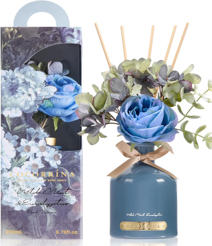 COCORRÍNA Reed Diffuser Set, 6.7oz Flower Reed Diffuser with Sticks,Black Forest Essential Oil, Long Lasting Home Fragrance for Bathroom, Bedroom & Shelf Decor, Aesthetic Gift for Women
