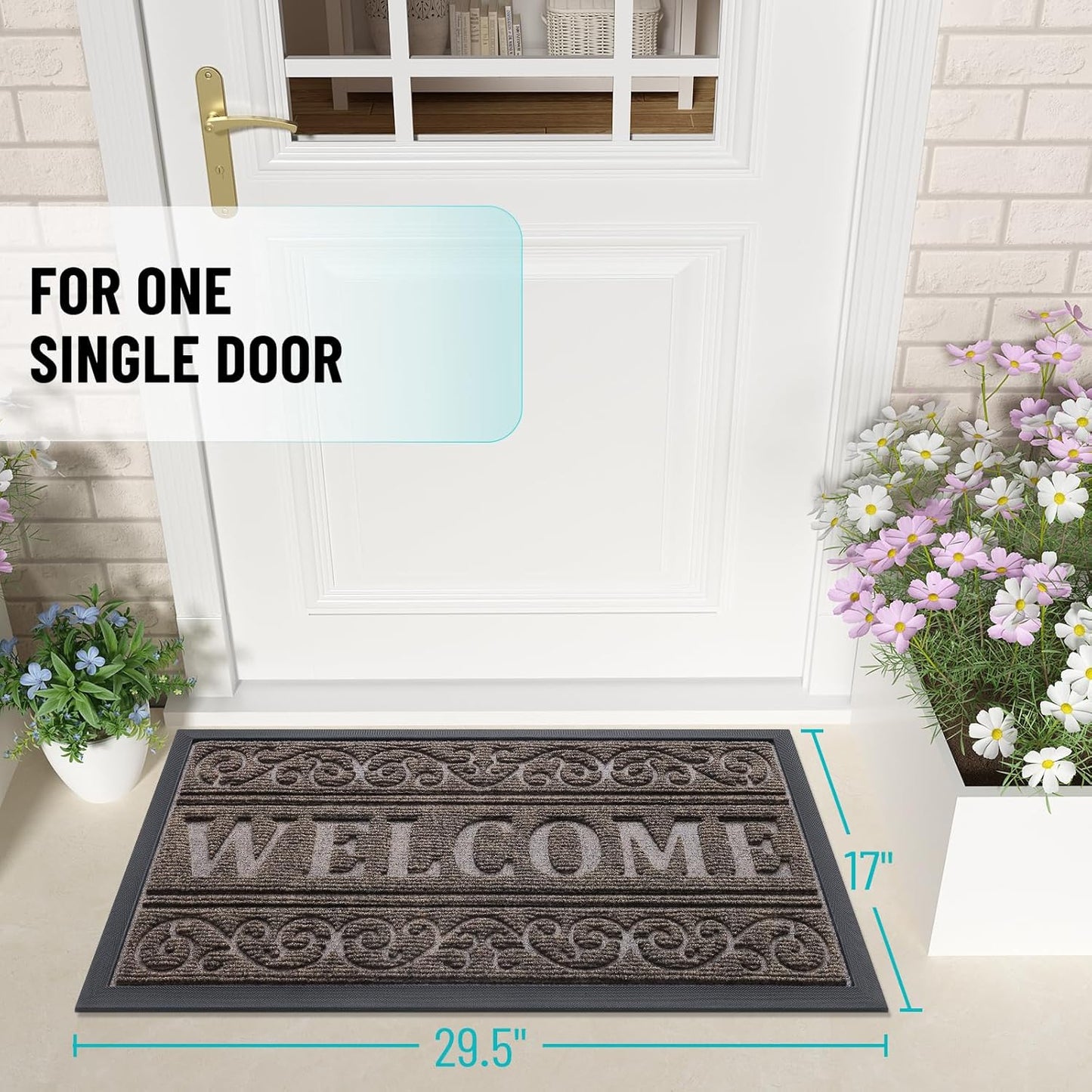 OLANLY Front Door Mat Outside Entrance 29.5x17, Absorbent, Heavy Duty Sturdy Natural Rubber Doormat Indoor Outdoor, Stain and Fade Resistant, Non-Slip Backing Low Profile Floor Mat for Entryway, Grey
