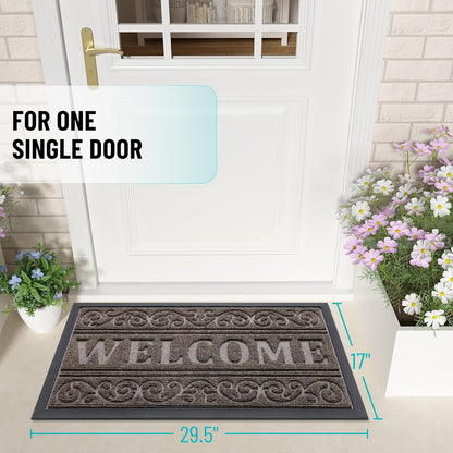 OLANLY Front Door Mat Outside Entrance 29.5x17, Absorbent, Heavy Duty Sturdy Natural Rubber Doormat Indoor Outdoor, Stain and Fade Resistant, Non-Slip Backing Low Profile Floor Mat for Entryway, Grey