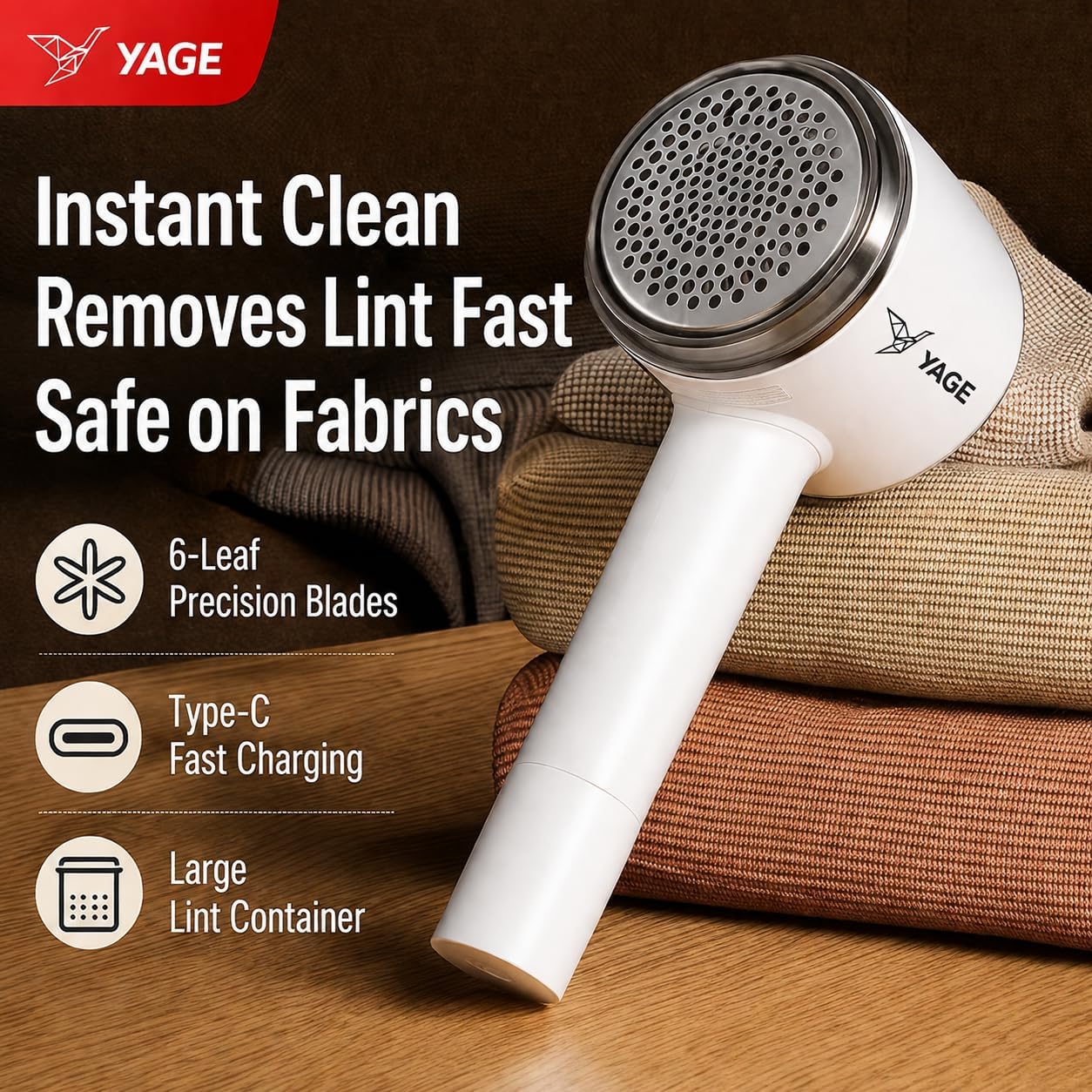 Rechargeable Fabric Shaver & Lint Remover, 3-Speed Electric Sweater Defuzzer with 6 Blades, LED Display – Remove Pills from Clothes, Furniture, Couch, Blankets
