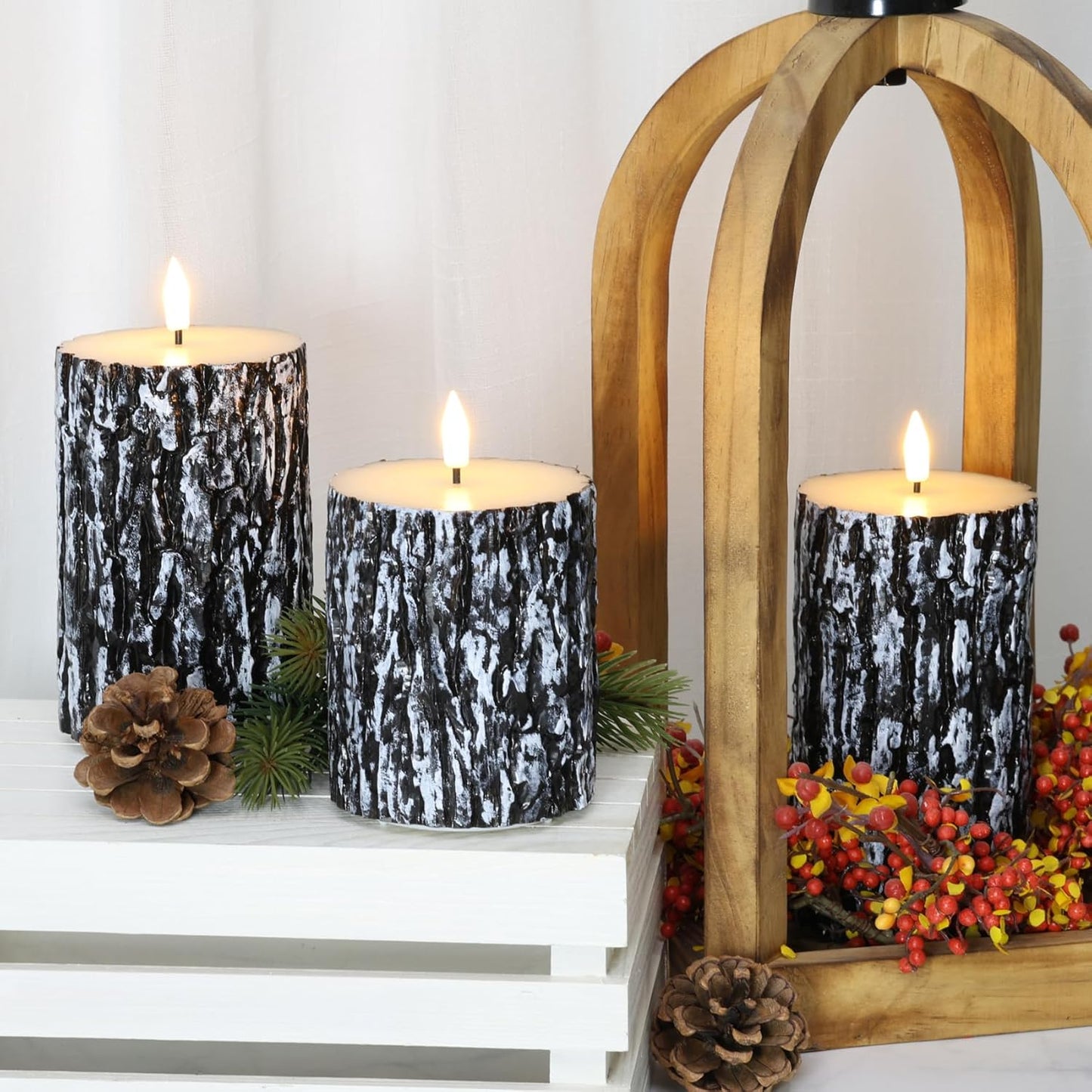 Eywamage Ivory Flameless Pillar Candles with Remote, Flickering Realistic LED Battery Wax Candles Set of 3, Φ 3" H 4" 5" 6"