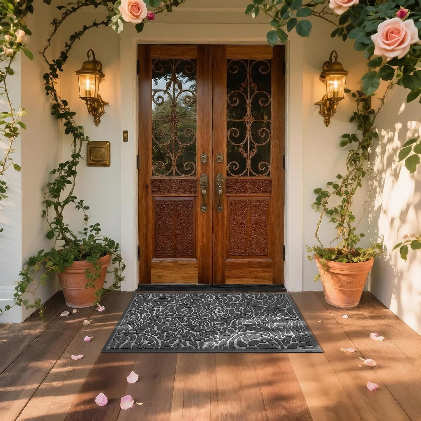 Yimobra Front Door Mat Outside Entrance, Waterproof Sturdy Retro Outdoor Mat, Heavy Duty Non-Slip Doormat for Garage Patio Entryway Indoor, Easy Clean, 29.5x17, Grey